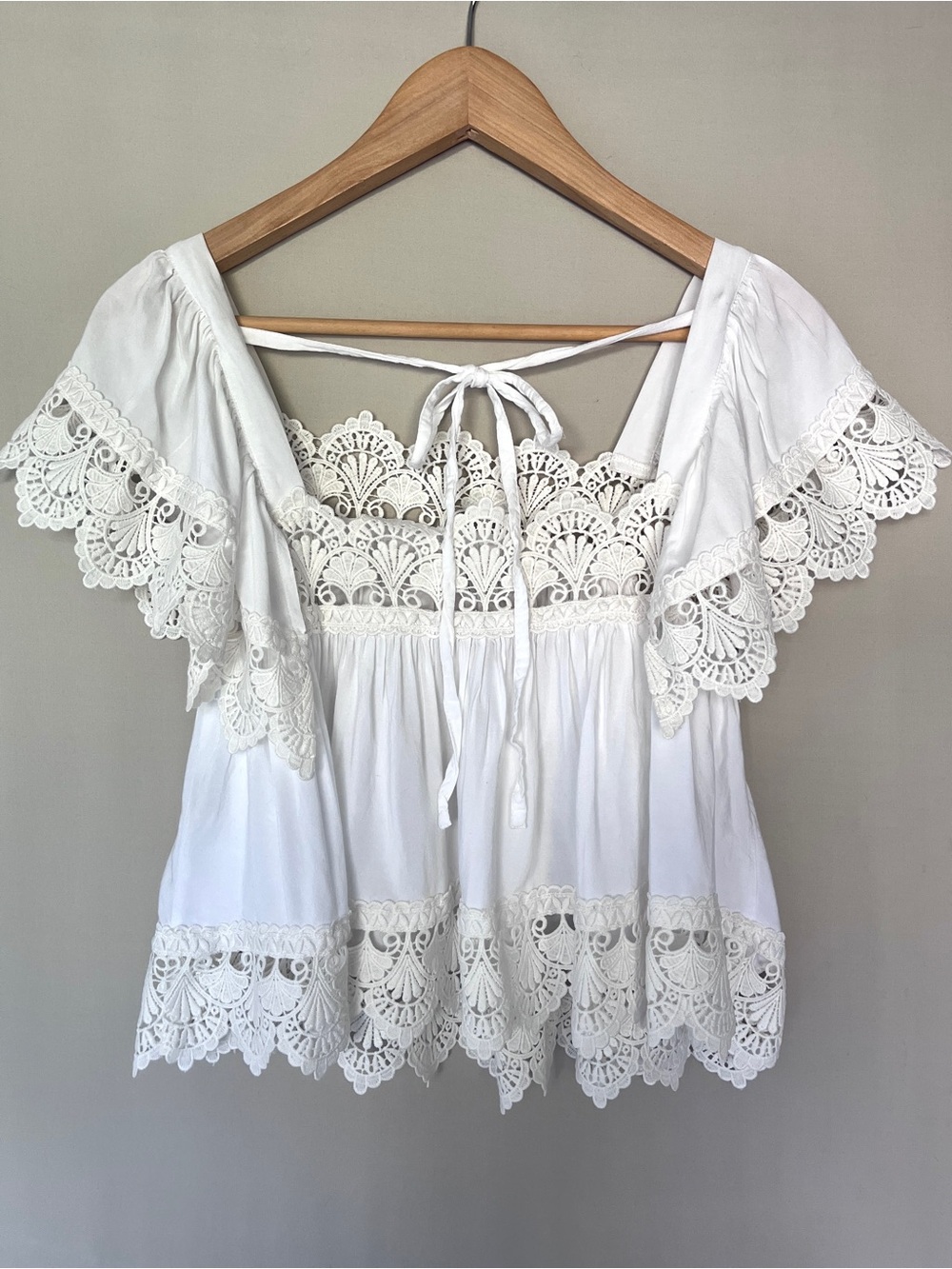 Moon River Ivory Lace Boho Blouse Romantic Cottagecore Top XS - Picture 2 of 7
